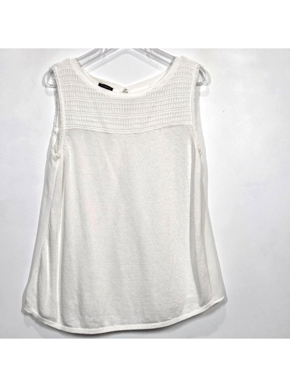 Talbots Top Womens Medium White Knit Front Chiffon Back Boho Beachy Blouse